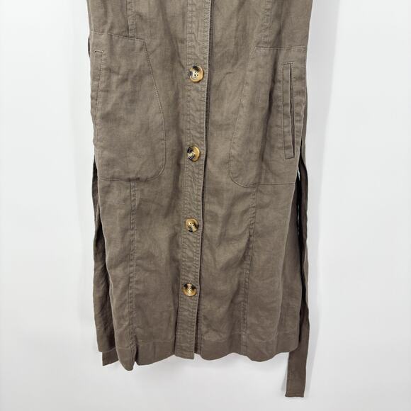 Pure Collection Linen Button Front Midi Shirt Dress Belted Brown Pockets, Size 6 - Picture 8 of 9